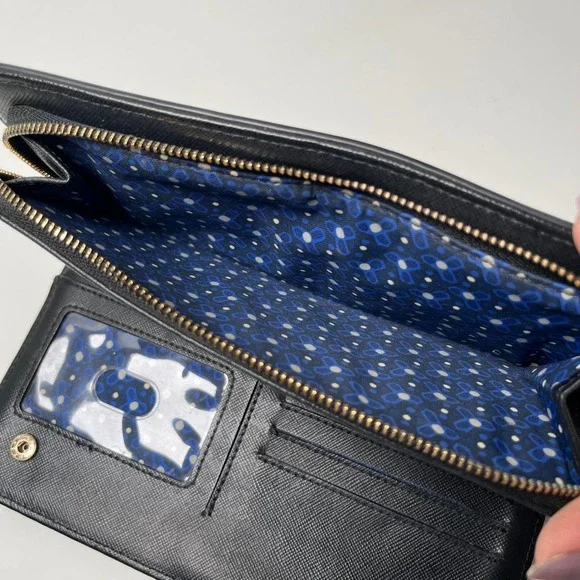 Tory Burch Wallet Womens Snap Closure Black Saffiano Leather Gold Logo 4.5"x8.5" - Picture 4 of 7